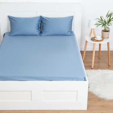 Простыня на резинке Этель 180*200*25 см, цв.небесный, 100% хлопок, мако-сатин, 125 г/м²