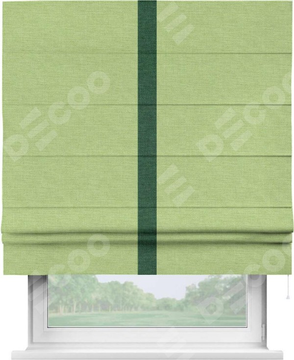 Римская штора «Кортин» с кантом Хайвэй, для проема, ткань лён зеленый