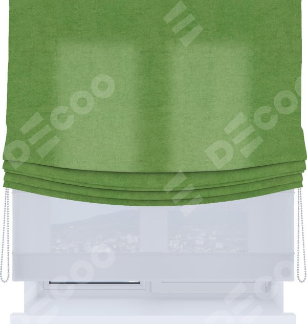Римская штора «Кортин», день-ночь с мягкими складками, вельвет салатовый