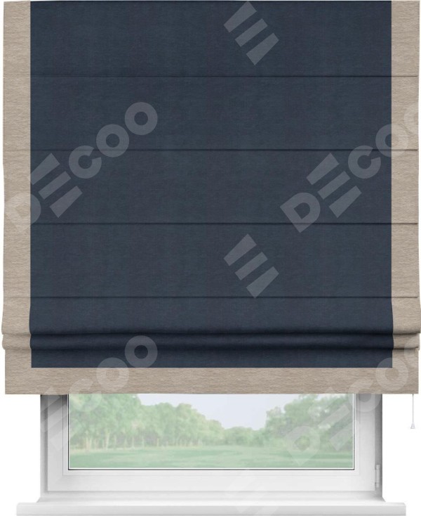 Римская штора «Кортин» с кантом Виктория, для проема, ткань софт однотонный тёмно-синий