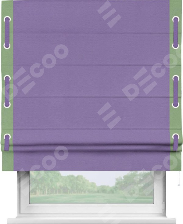 Римская штора «Кортин» с кантом Стрим Дуо (люверсы с пояском), для проема, ткань блэкаут однотонный сиреневый