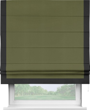 Римская штора «Кортин» с кантом Виктория, для проема, ткань блэкаут однотонный зелёный