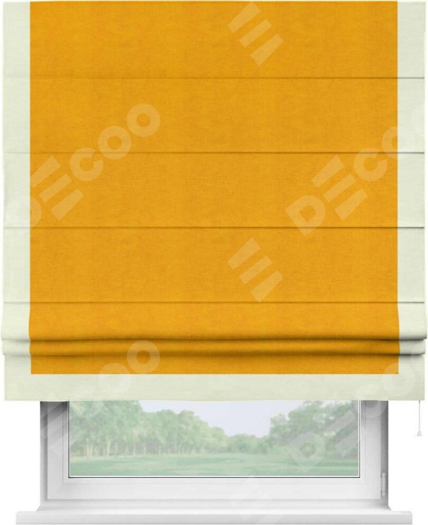 Римская штора «Кортин» с кантом Виктория, для проема, ткань вельвет желтый