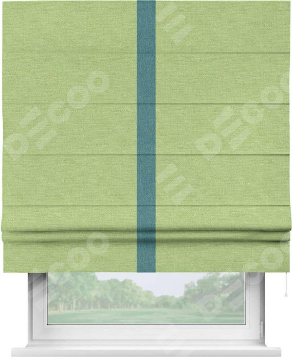 Римская штора «Кортин» с кантом Хайвэй, для проема, ткань лён зеленый