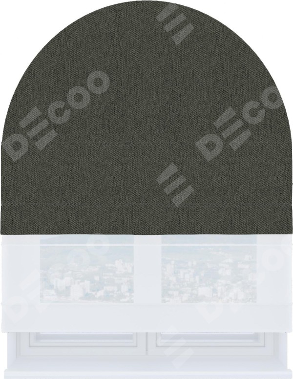 Римская штора «Кортин» день-ночь для арочного проёма, ткань твид блэкаут тёмно-серый