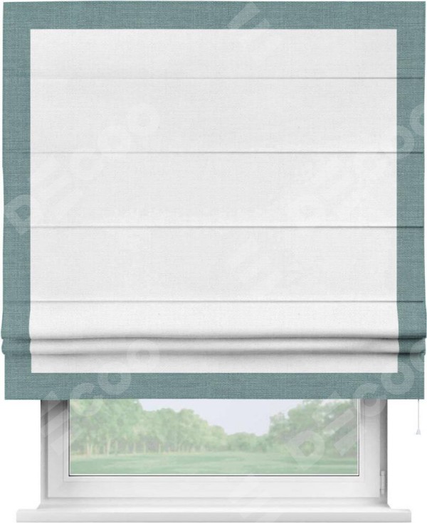 Римская штора «Кортин» с кантом Чесс, для проема, ткань лён белый