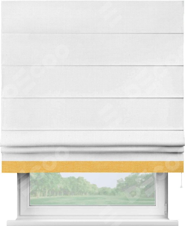 Римская штора «Кортин» с кантом Джестер, для проема, ткань лён белый