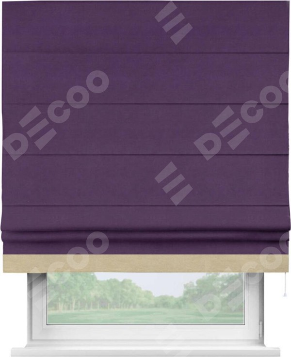 Римская штора «Кортин» с кантом Джестер, для проема, ткань вельвет темно-фиолетовый