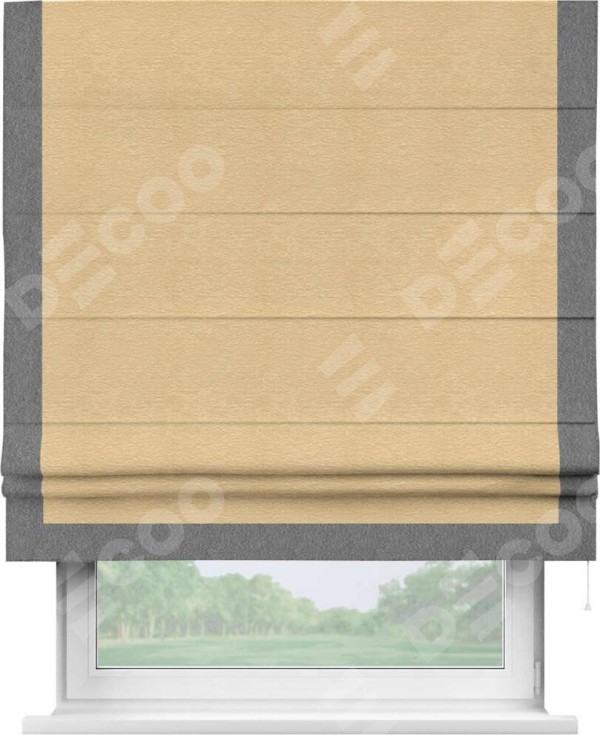 Римская штора «Кортин» с кантом Виктория, для проема, ткань софт однотонный бежевый