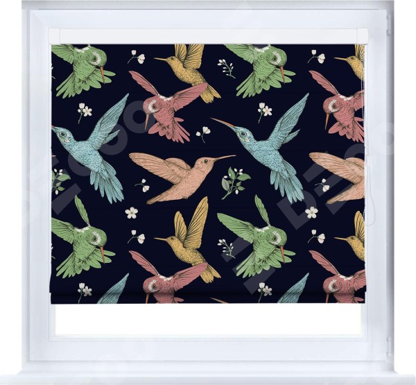 Римская штора «Кортин» кассетная «Птицы и цветы»