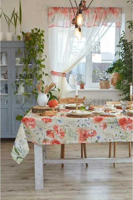 Скатерть Маки 220х147 см, 100% хл, рогожка 160 гр/м2