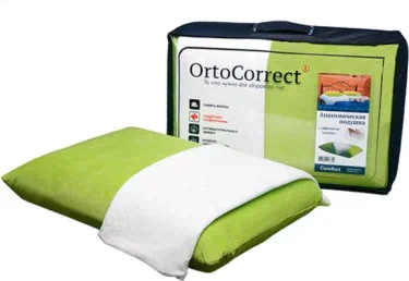 Ортопедическая подушка OrtoCorrect Comfort с 2-мя наволочками (велюр цвет фисташка + белая