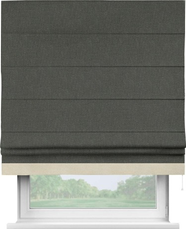 Римская штора «Кортин» с кантом Джестер, для проема, ткань лён димаут, графитово-серый