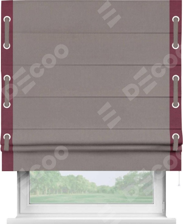 Римская штора «Кортин» с кантом Стрим Дуо (люверсы с пояском), для проема, ткань вельвет темно-бежевый