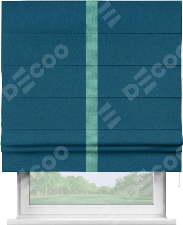 Римская штора «Кортин» с кантом Хайвэй, для проема, ткань лён димаут, синий