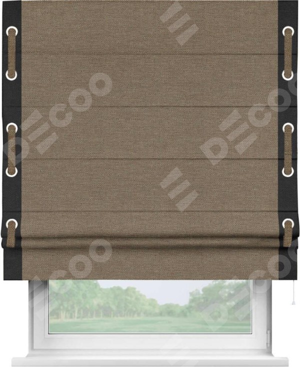 Римская штора «Кортин» с кантом Стрим Дуо (люверсы с пояском), для проема, ткань лён светло-коричневый