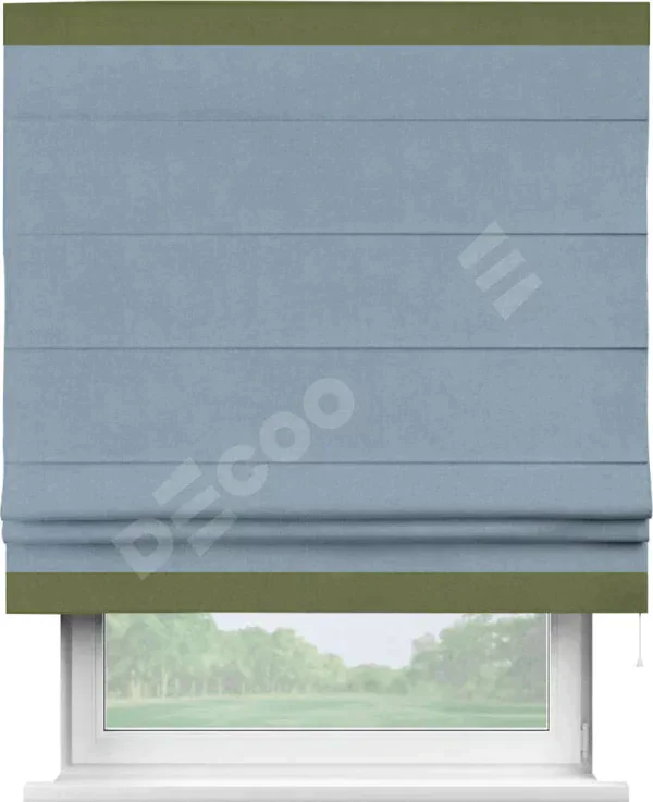 Римская штора «Кортин» с кантом Горизонт, для проема, лён блэкаут голубой