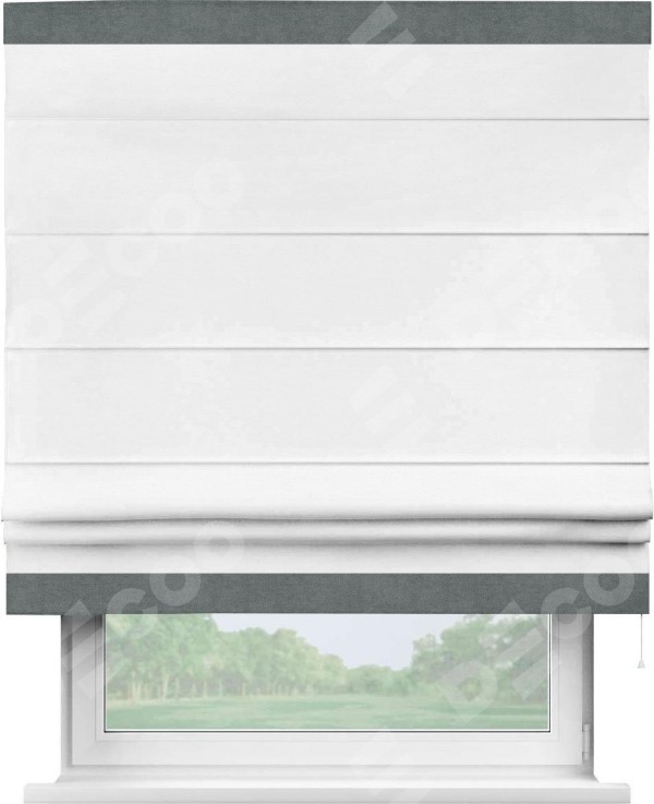 Римская штора «Кортин» с кантом Горизонт, для проема, ткань вельвет дымчато-белый