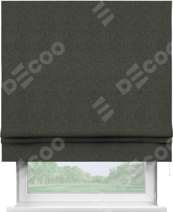 Римская штора «Кортин» для проема, ткань твид блэкаут, тёмно-серый
