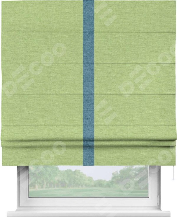 Римская штора «Кортин» с кантом Хайвэй, для проема, ткань лён зеленый