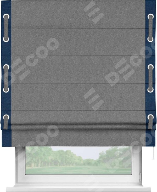 Римская штора «Кортин» с кантом Стрим Дуо (люверсы с пояском), для проема, ткань софт однотонный серый