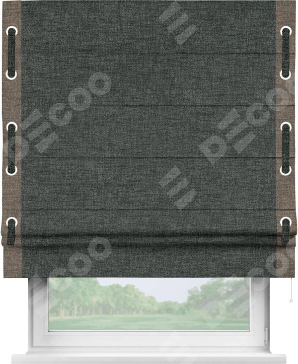 Римская штора «Кортин» с кантом Стрим Дуо (люверсы с пояском), для проема, ткань рогожка димаут, графит