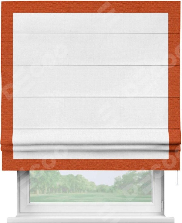 Римская штора «Кортин» с кантом Чесс, для проема, ткань лён белый