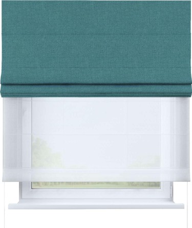 Римская штора «Кортин» день-ночь, ткань лён бирюзовый