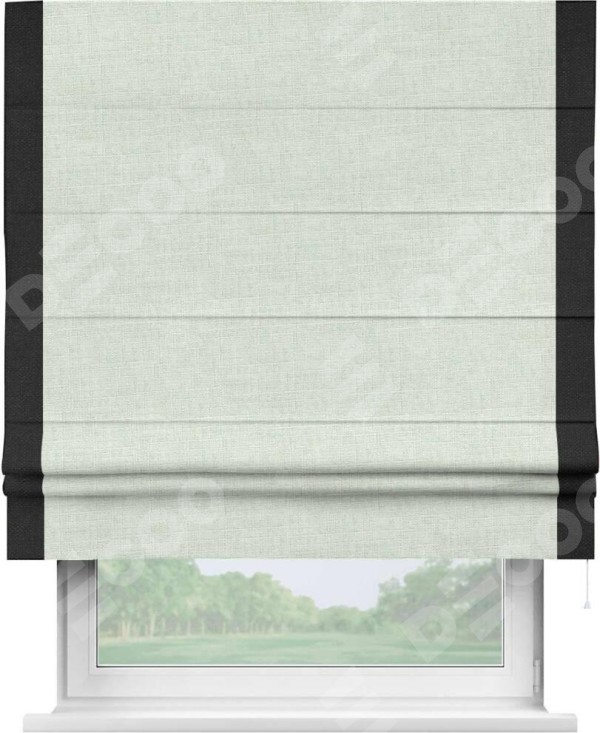 Римская штора «Кортин» для проёма, лён топлёное молоко, с кантом Стрим Дуо