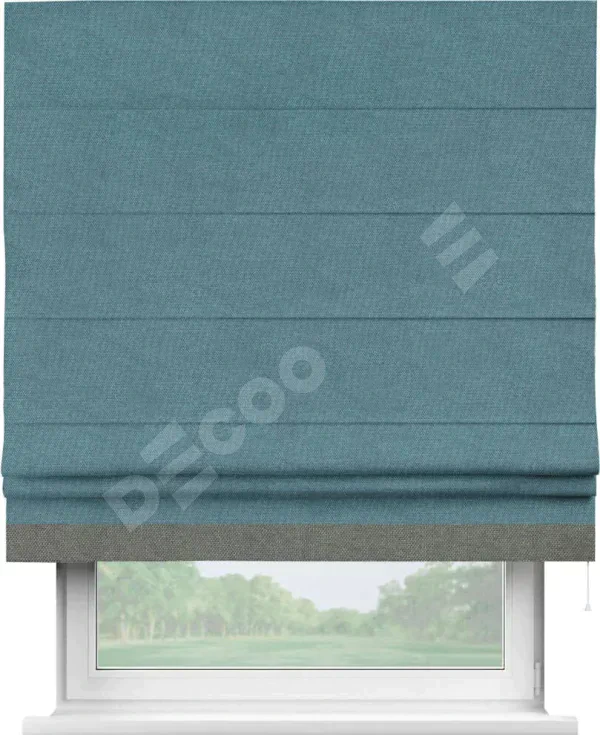 Римская штора «Кортин» для проема, лён димаут светло-синий с кантом Джестер