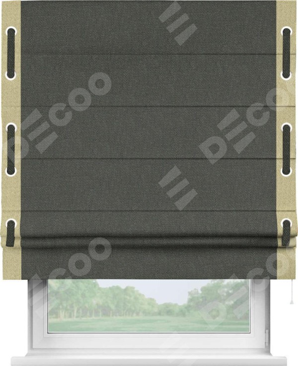 Римская штора «Кортин» с кантом Стрим Дуо (люверсы с пояском), для проема, ткань лён димаут, графитово-серый