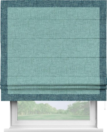 Римская штора «Кортин» для проёма, рогожка димаут аквамариновый крайола, с кантом Чесс