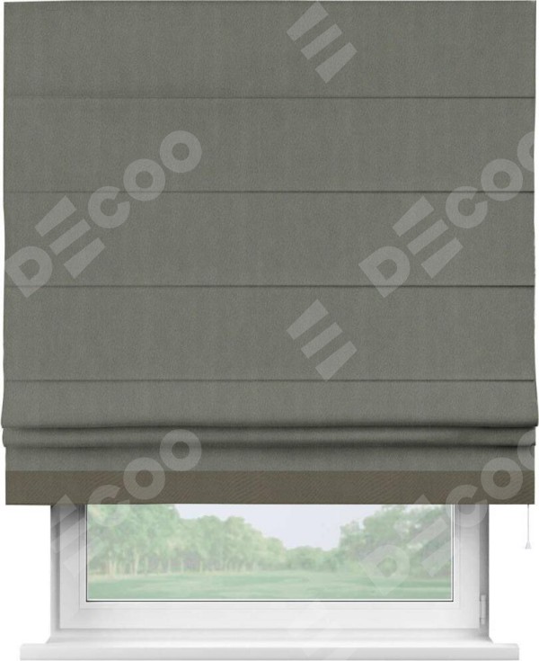 Римская штора «Кортин» с кантом Джестер, для проема, ткань блэкаут однотонный тёмно-серый