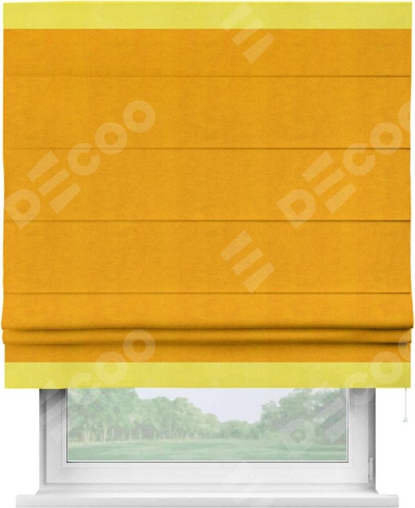 Римская штора «Кортин» с кантом Горизонт, для проема, ткань вельвет желтый