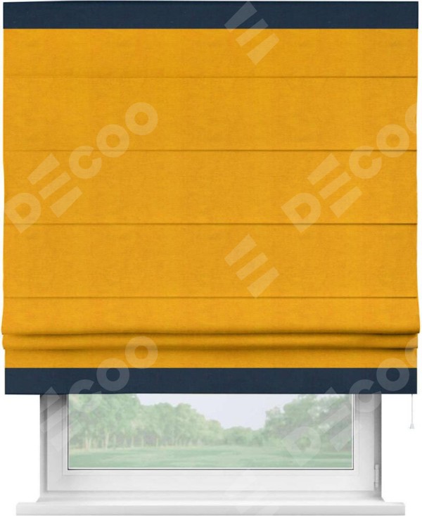 Римская штора «Кортин» с кантом Горизонт, для проема, ткань вельвет желтый