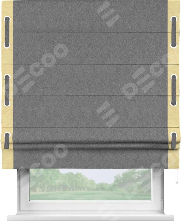 Римская штора «Кортин» с кантом Стрим Дуо (люверсы с пояском), для проема, ткань софт однотонный серый